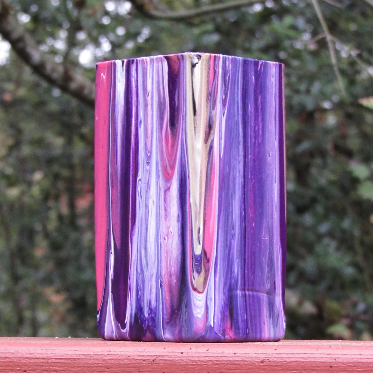 Pink and purple acrylic pour vase