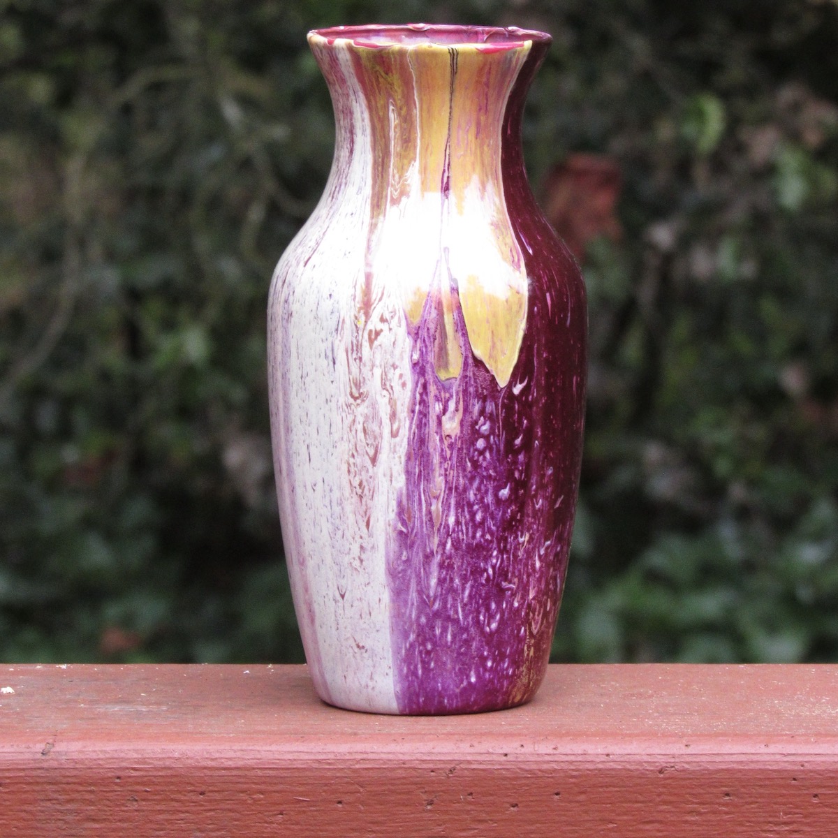 Purple and yellow acrylic pour vase
