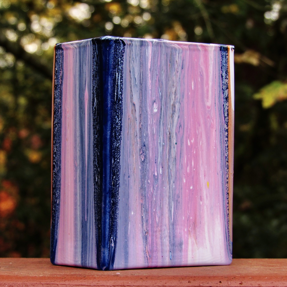 Pink and navy acrylic pour vase