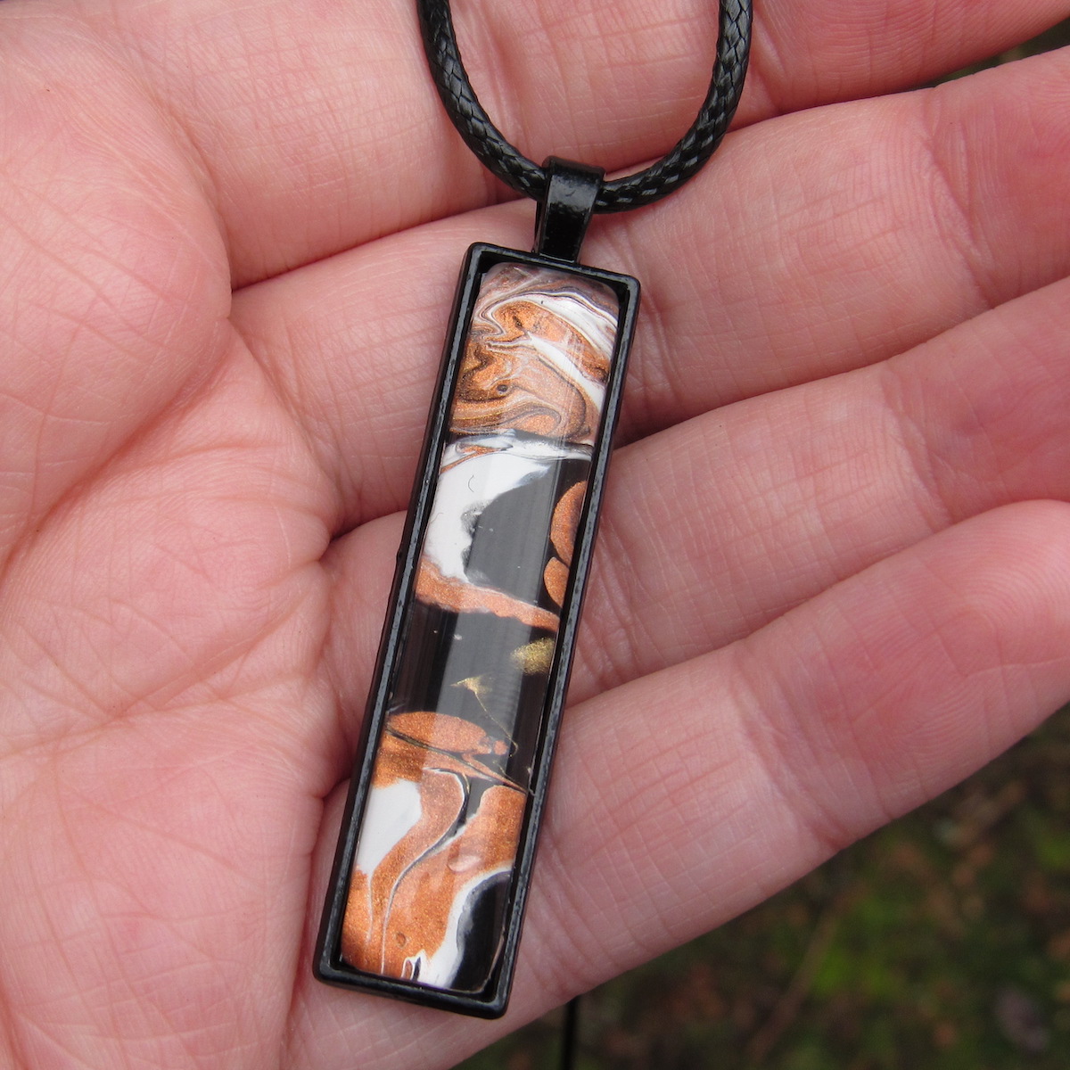 Black and copper rectangle necklace